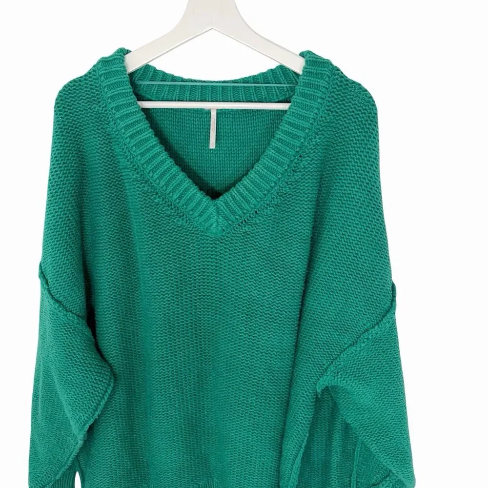 Free People Green Knit Alli V-Neck Mountain View Sweater OB1626643
